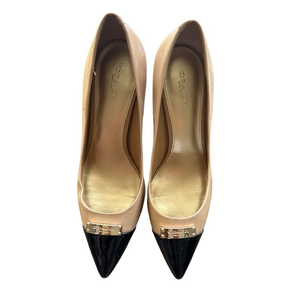 Coach New York Zan Patent Tapioca/ Black Pointed Toe Pump, Women’s Size 9 - Picture 2 of 4